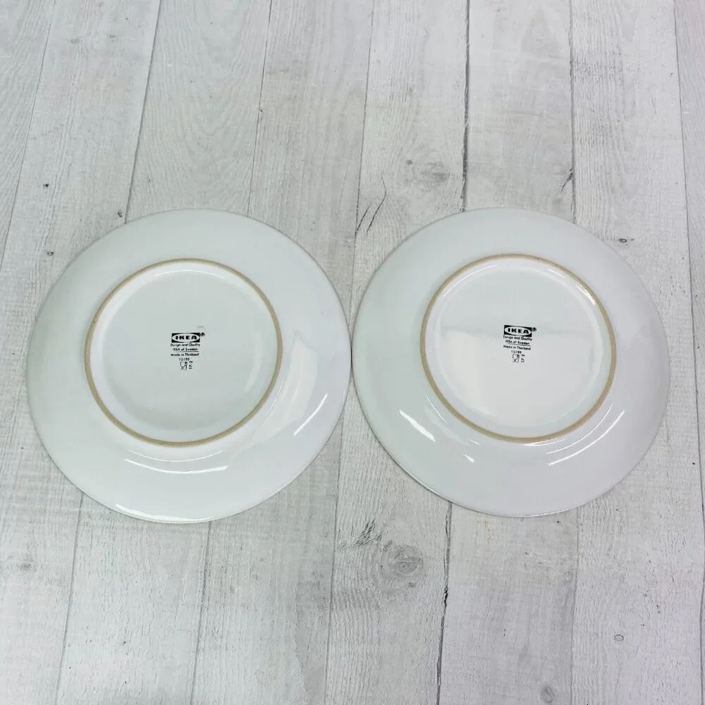 Ikea BULLRA 15199 Turquoise Red Floral Round Stoneware Lunch Salad Plates Set 6